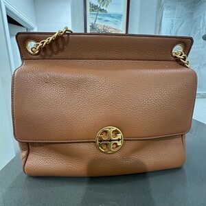 Tory Burch Tan Leather Shoulder Bag with Gold Accents